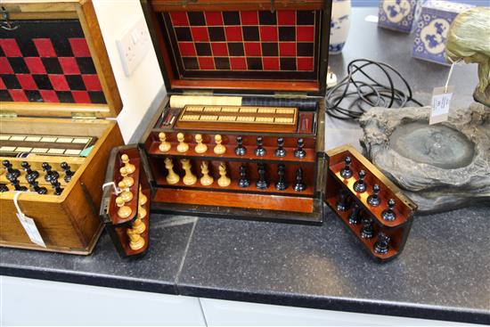 A Victorian burr walnut cased games compendium, 13.5in.